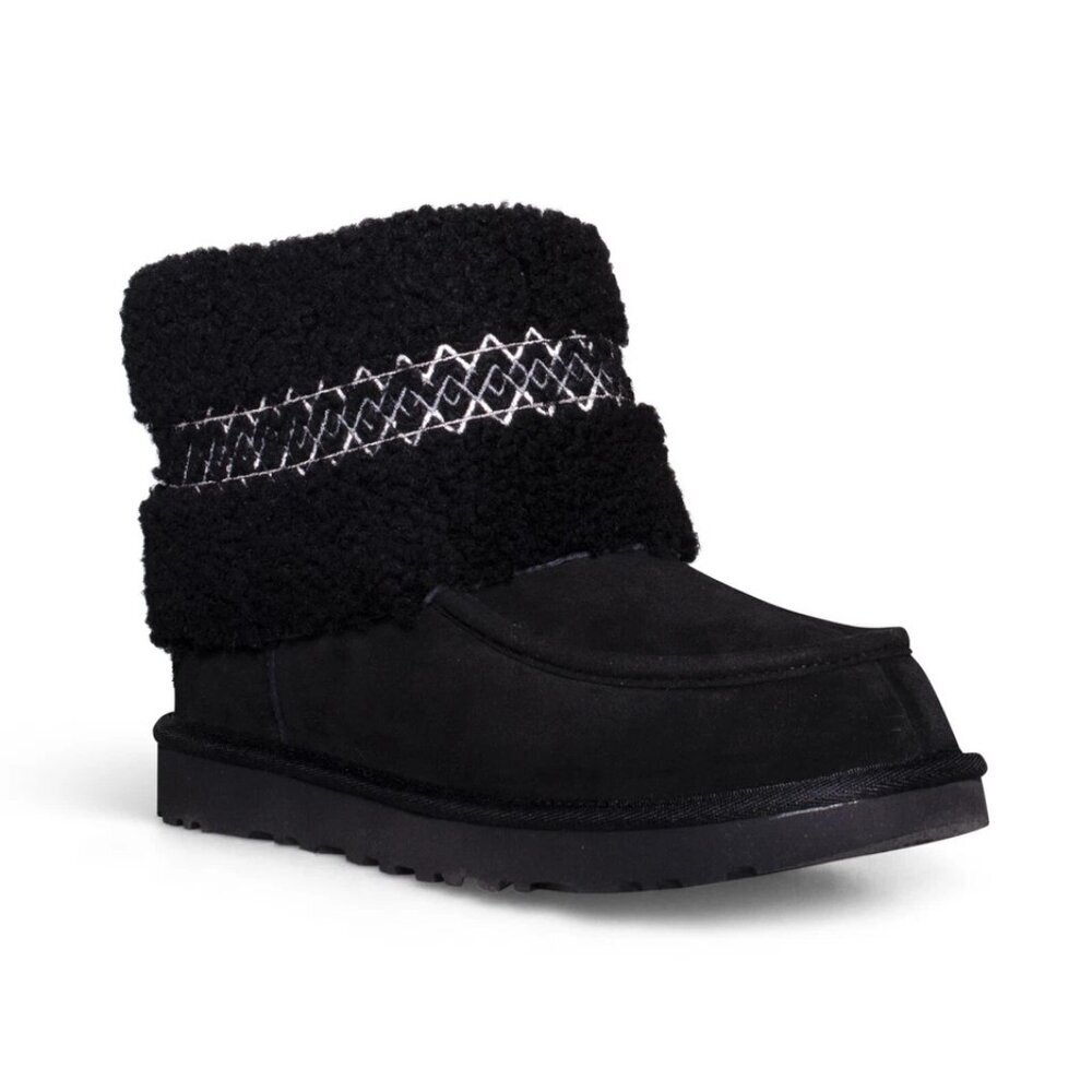 UGG Mini Braid Black Suede Sheepskin Ankle Boot Size 6